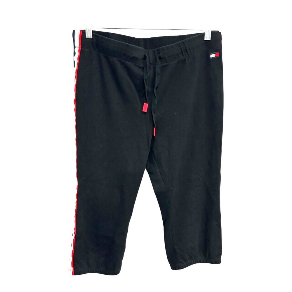Tommy Hilfiger Sport Womens Black Drawstring Waist Capri Sweatpants SZ Large